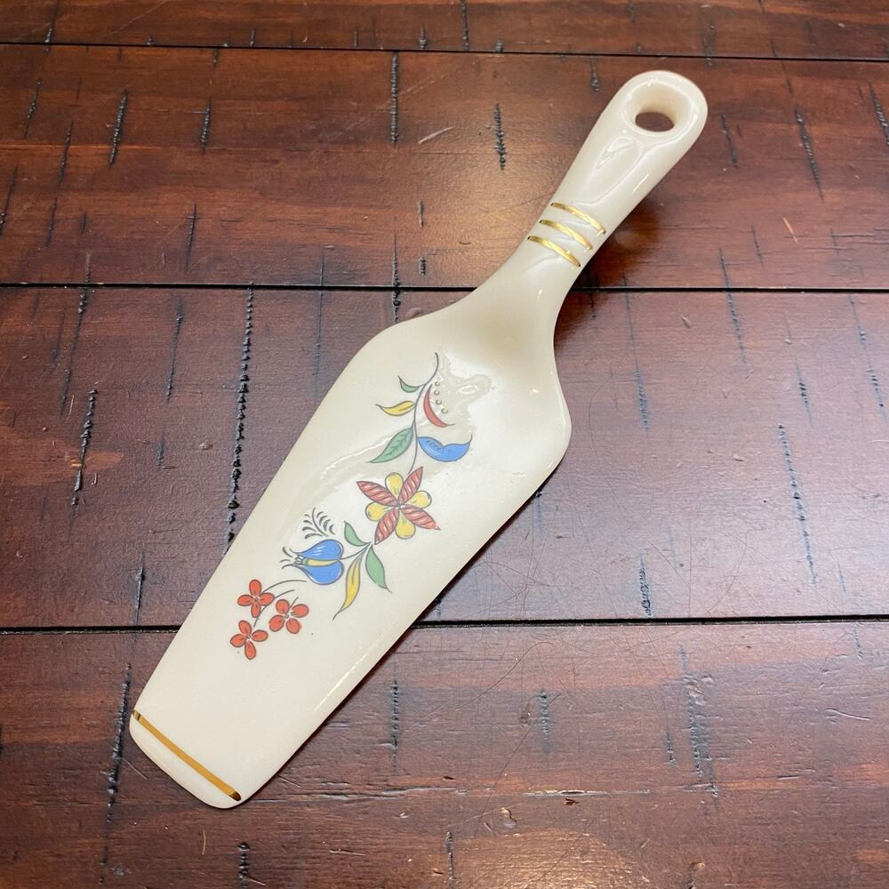 Vintage Crooksville China Iva-Lure Ceramic Pie & Cake Server MCM Floral
